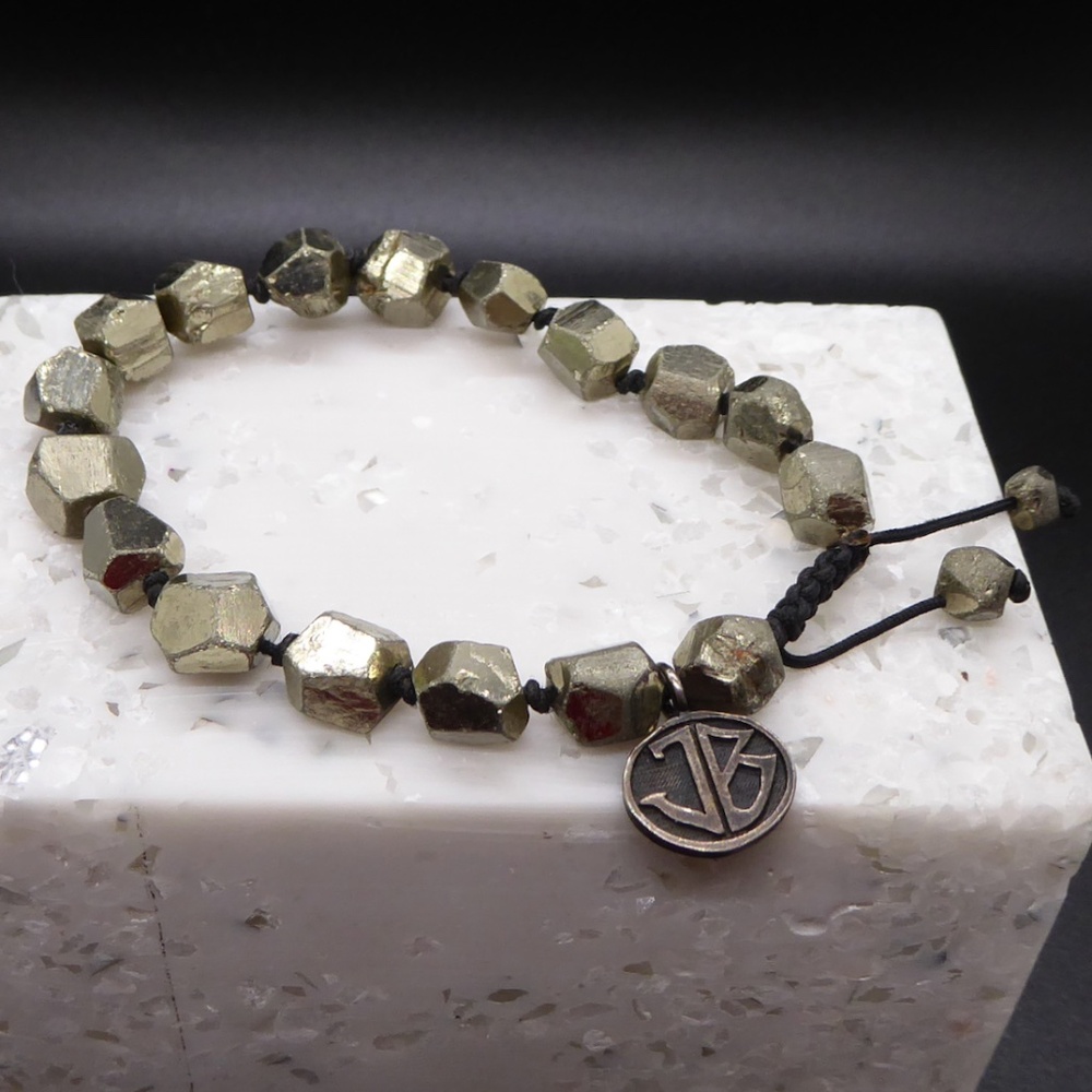 GOLD PYRITE BRACELET JOSEPH BROOKS DESIGNER 8-9" ADJUST FOOLS IRREGULAR RUGGED